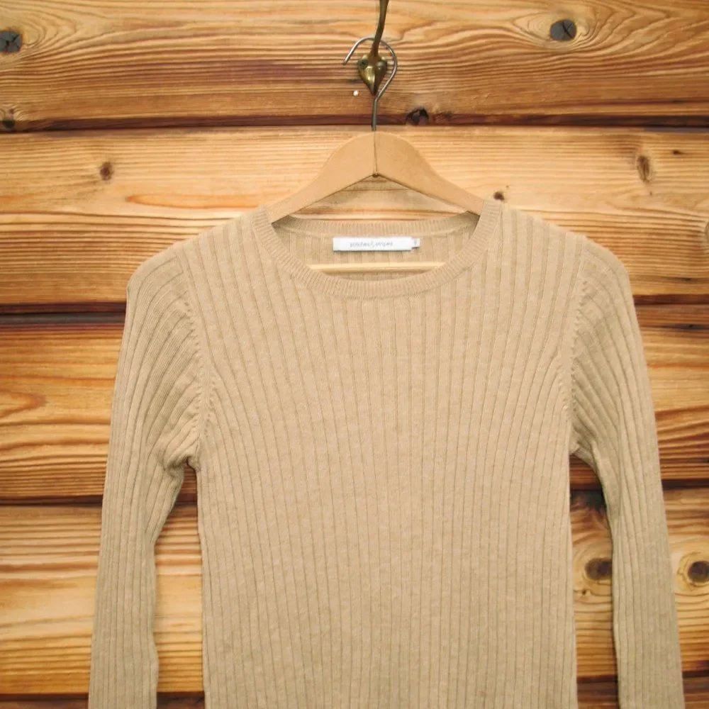 Tan Knit Wool Blend Ribbed Pullover - Picture 5 of 9